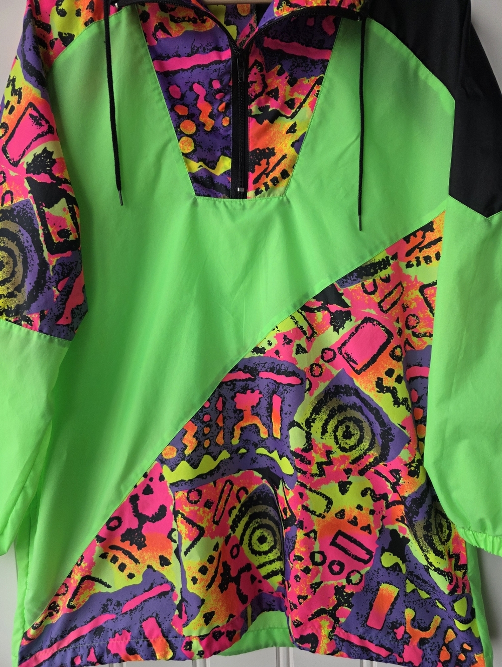 Action Gem Retro 90s Neon Green Multicolor Windbreaker Jacket Unisex Large 14/16 - Picture 3 of 10